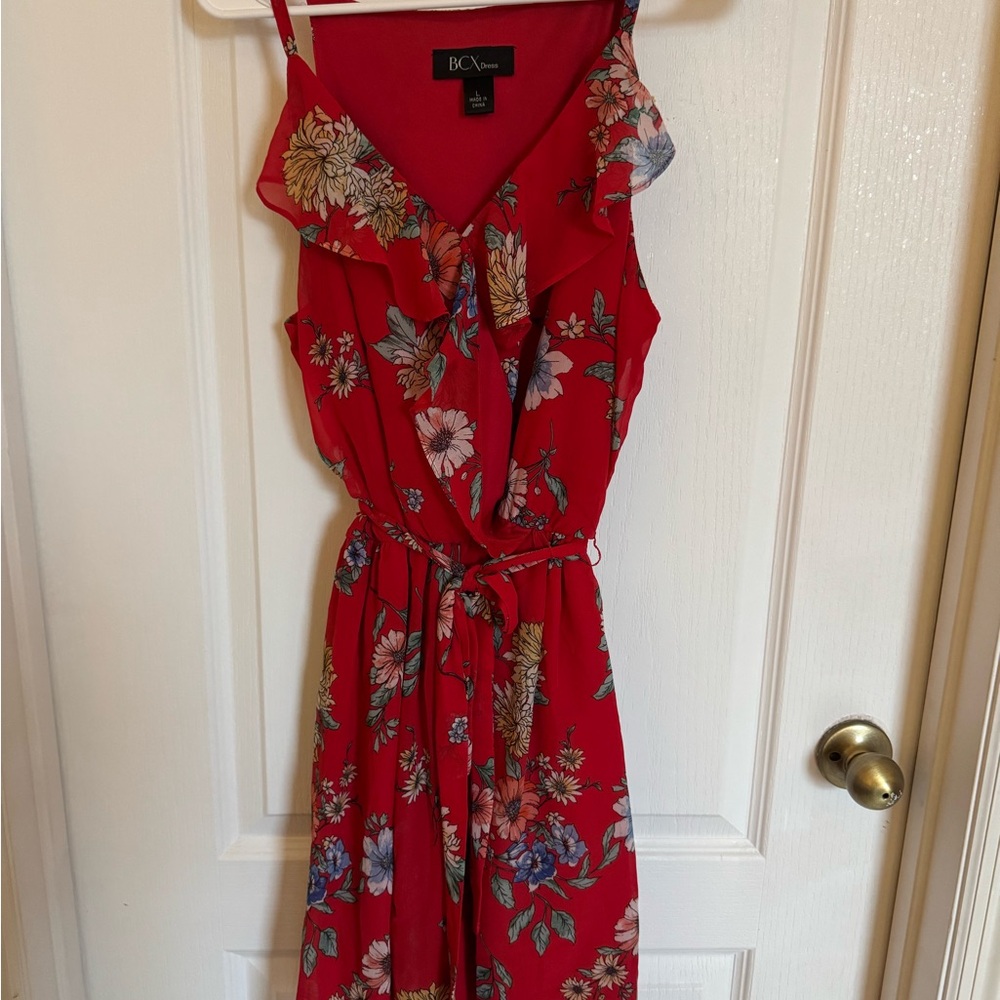 BCX Red Ruffled Wrap Sundress